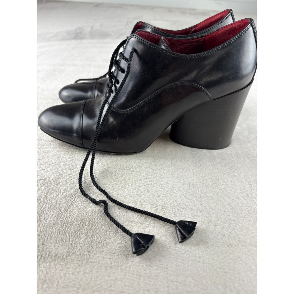 Marc Jacobs Black Leather Cap Toe Block Heel Tassel Oxford Booties Italy 40